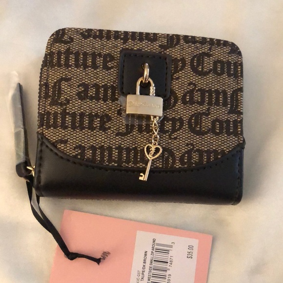 Juicy Couture Taupe Dark Brown Eastside Westside Small ZA Wallet Lock & Key NWT - Picture 5 of 16